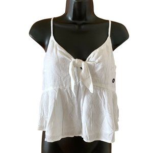 Hollister Spaghetti Strap Cropped Blouse Front Bow White Color Size Medium NWT